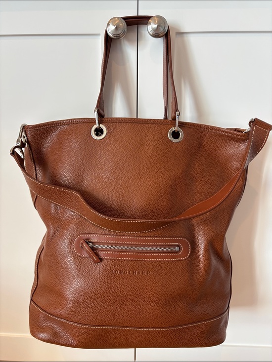 Longchamp Handbags - Longchamp Cognac Pebbled Leather Tote with Front Zip